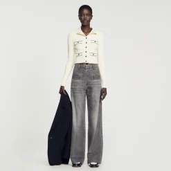 Pulls & Cardigans*SANDRO Cardigan En Maille Côtelée Ecru