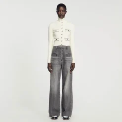 Pulls & Cardigans*SANDRO Cardigan En Maille Côtelée Ecru