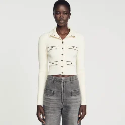 Pulls & Cardigans*SANDRO Cardigan En Maille Côtelée Ecru