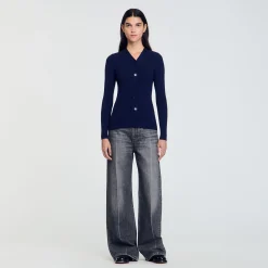Pulls & Cardigans*SANDRO Cardigan En Maille Côtelée Marine