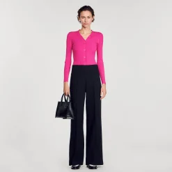 Pulls & Cardigans*SANDRO Cardigan En Maille Côtelée Fushia