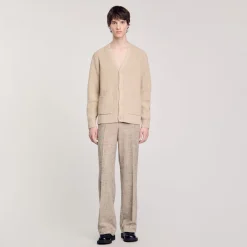 Pulls & Gilets*SANDRO Cardigan En Maille Côtelée Beige