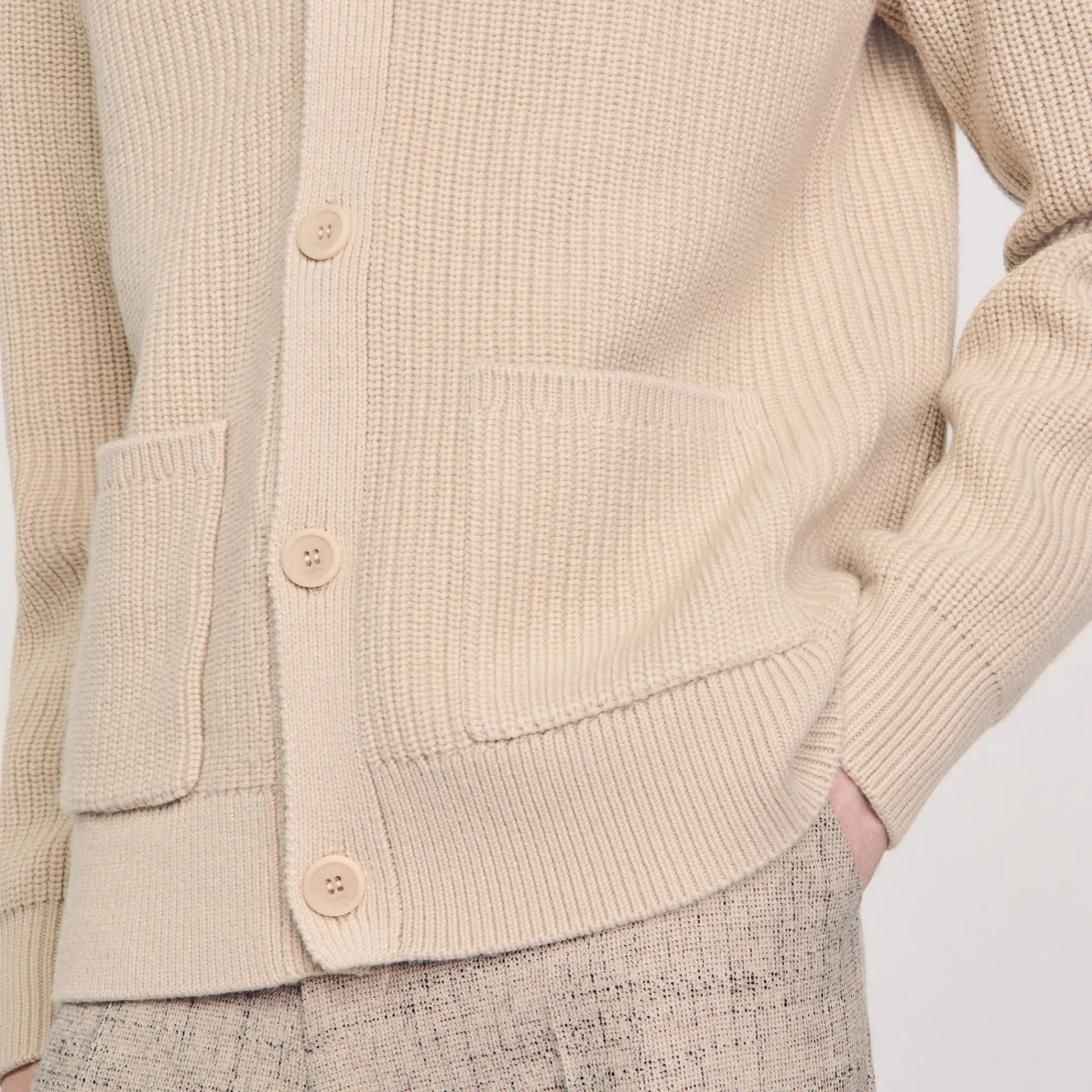 Pulls & Gilets*SANDRO Cardigan En Maille Côtelée Beige