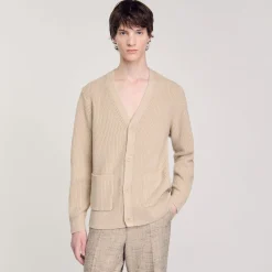 Pulls & Gilets*SANDRO Cardigan En Maille Côtelée Beige