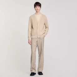 Pulls & Gilets*SANDRO Cardigan En Maille Côtelée Beige