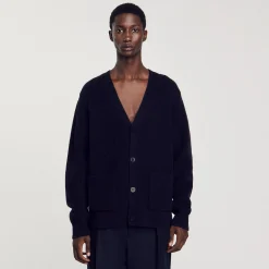 Pulls & Gilets*SANDRO Cardigan En Maille Côtelée Marine