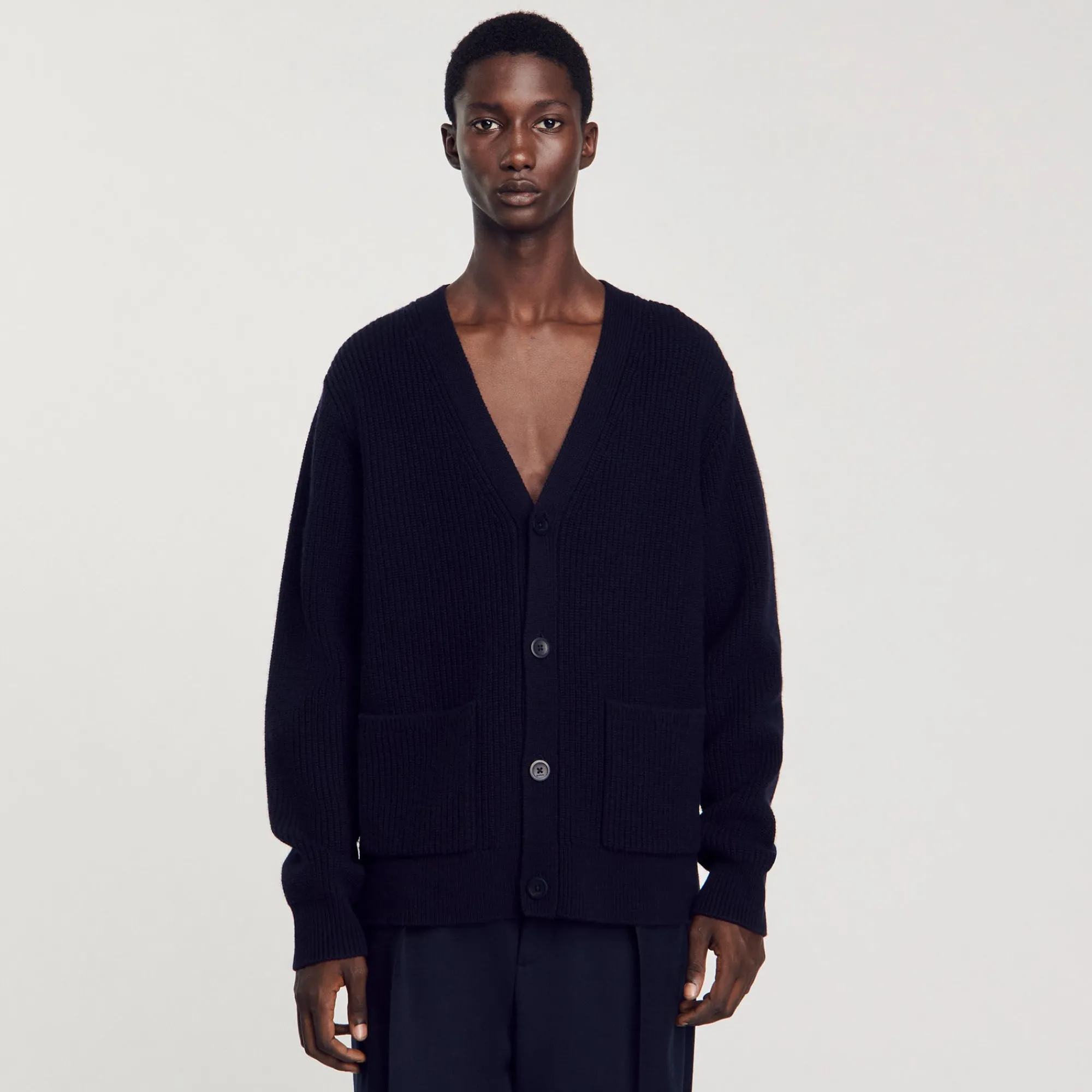 Pulls & Gilets*SANDRO Cardigan En Maille Côtelée Marine