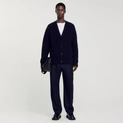 Pulls & Gilets*SANDRO Cardigan En Maille Côtelée Marine