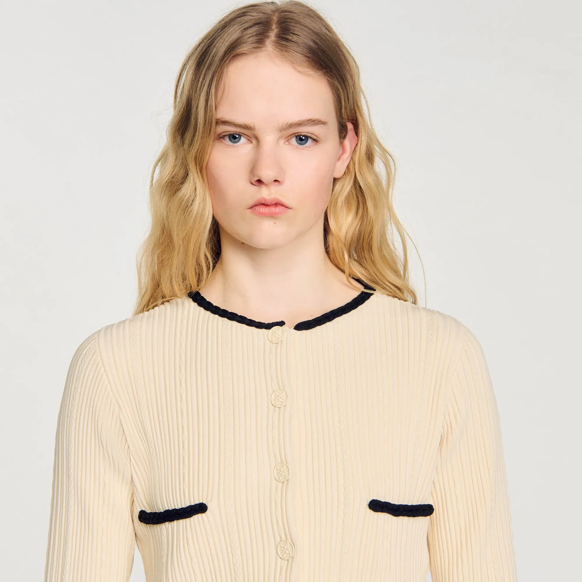 Pulls & Cardigans*SANDRO Cardigan En Maille Pointelle Ecru
