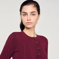 Ensembles|Pulls & Cardigans*SANDRO Cardigan En Maille Torsadée Bordeaux