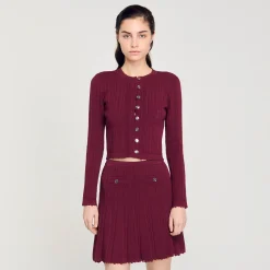 Ensembles|Pulls & Cardigans*SANDRO Cardigan En Maille Torsadée Bordeaux