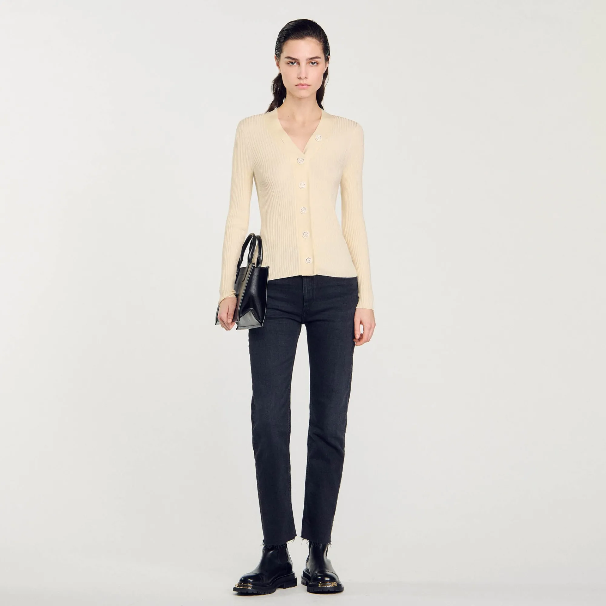 Pulls & Cardigans*SANDRO Cardigan En Viscose Certifiée Ecru