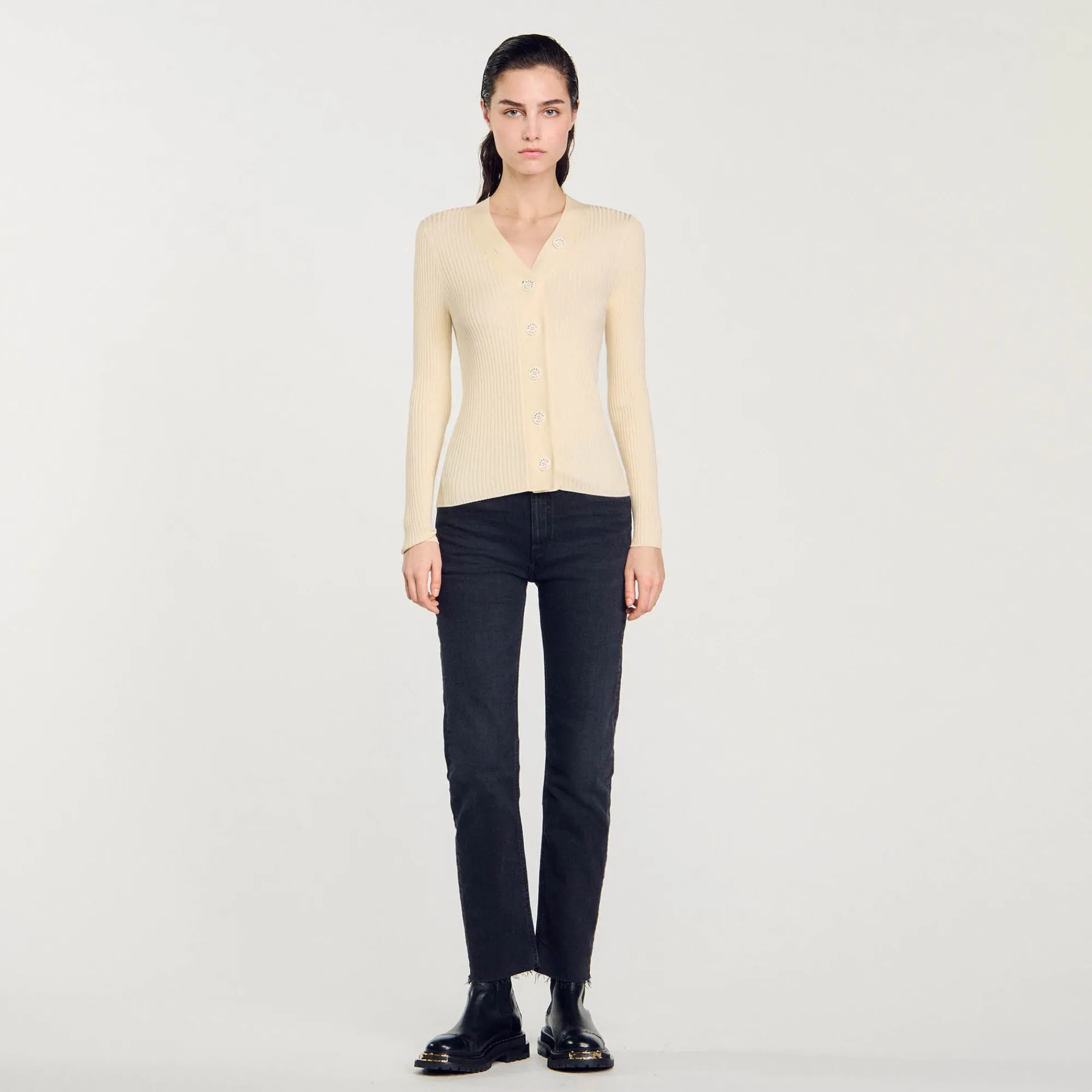Pulls & Cardigans*SANDRO Cardigan En Viscose Certifiée Ecru