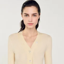 Pulls & Cardigans*SANDRO Cardigan En Viscose Certifiée Ecru