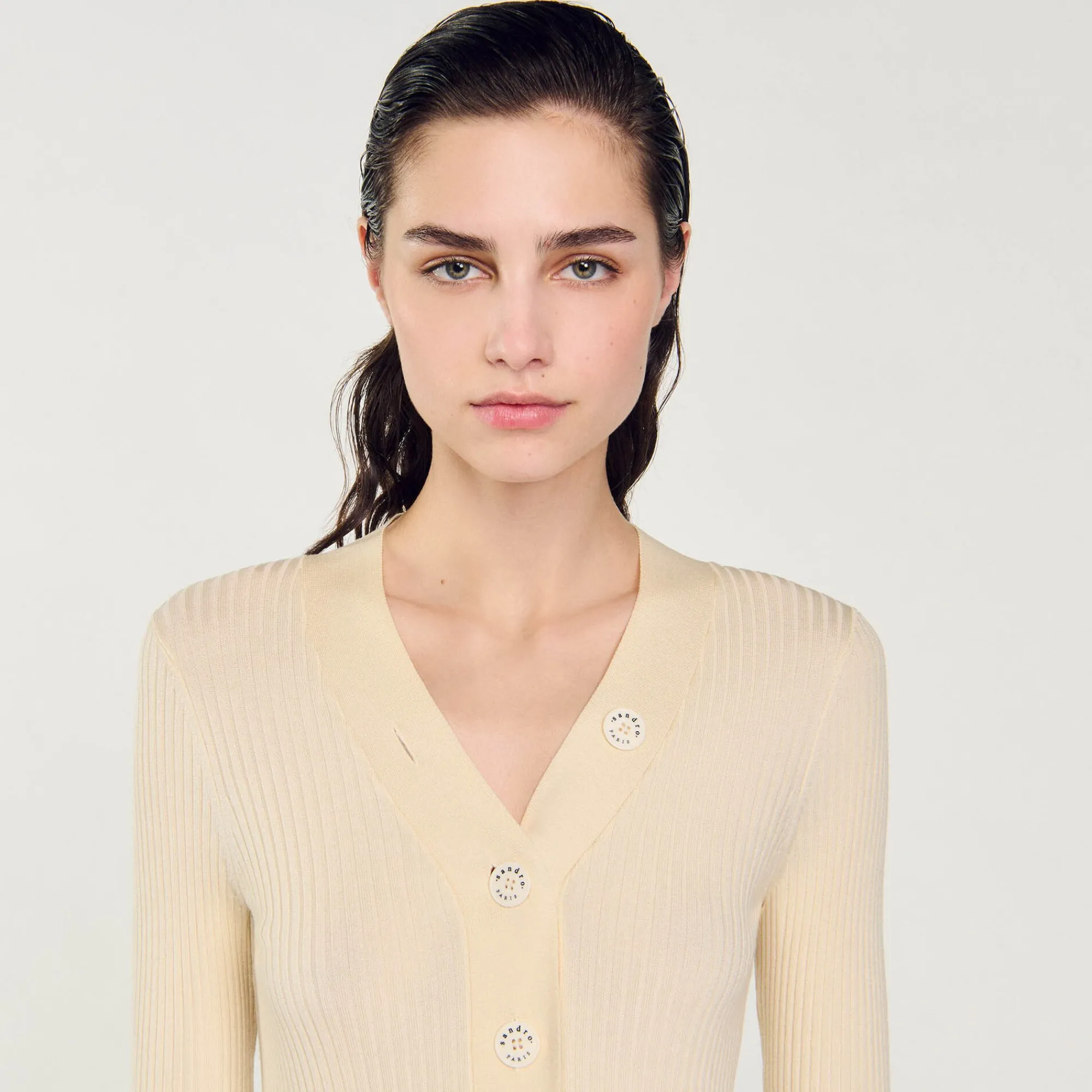 Pulls & Cardigans*SANDRO Cardigan En Viscose Certifiée Ecru