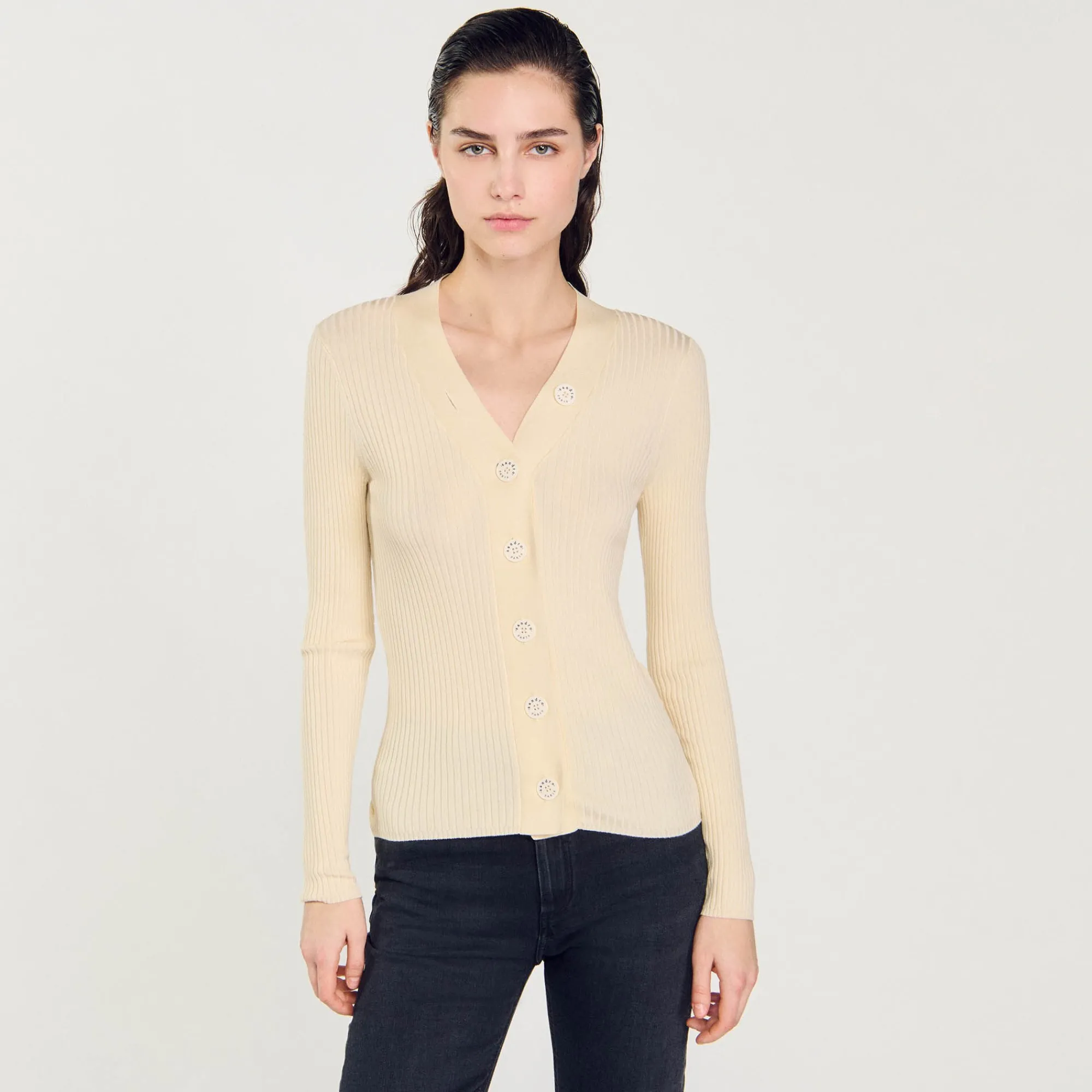Pulls & Cardigans*SANDRO Cardigan En Viscose Certifiée Ecru