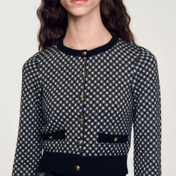 Ensembles|Pulls & Cardigans*SANDRO Cardigan Jacquard Carreaux Noir