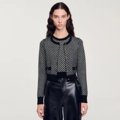 Ensembles|Pulls & Cardigans*SANDRO Cardigan Jacquard Carreaux Noir