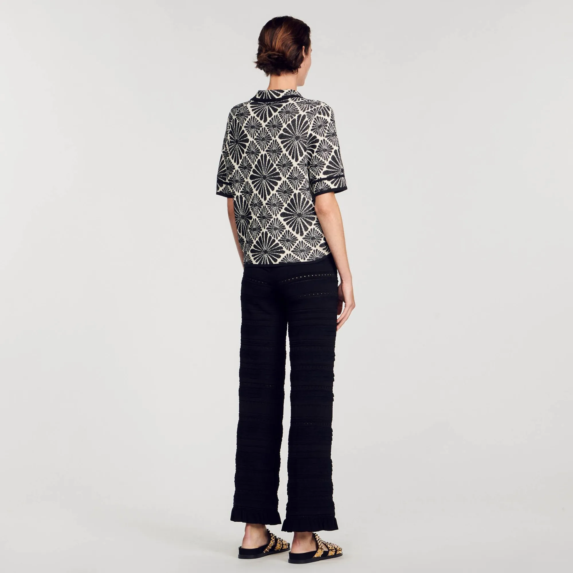 Ensembles|Pulls & Cardigans*SANDRO Cardigan Jacquard Fleurs Ecru / Noir