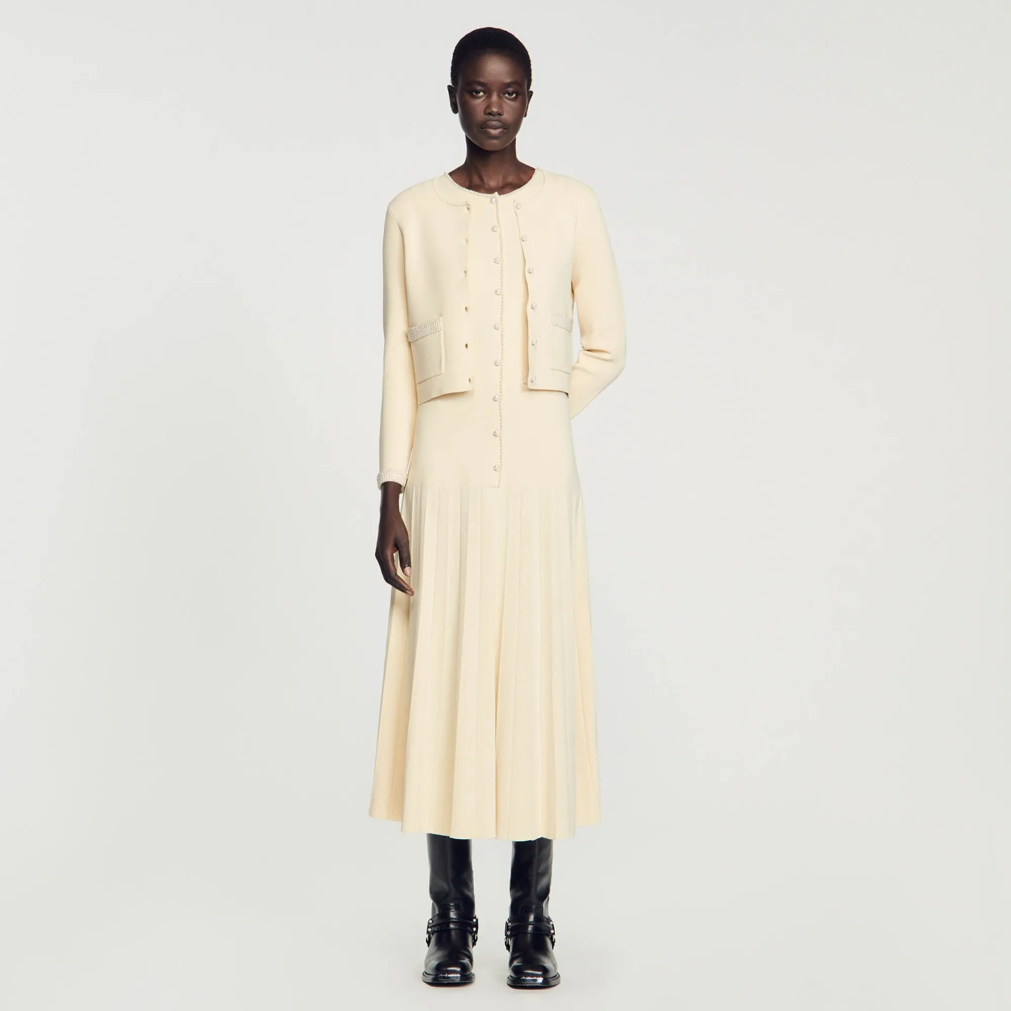Ensembles|Pulls & Cardigans*SANDRO Cardigan Orné De Perles Beige