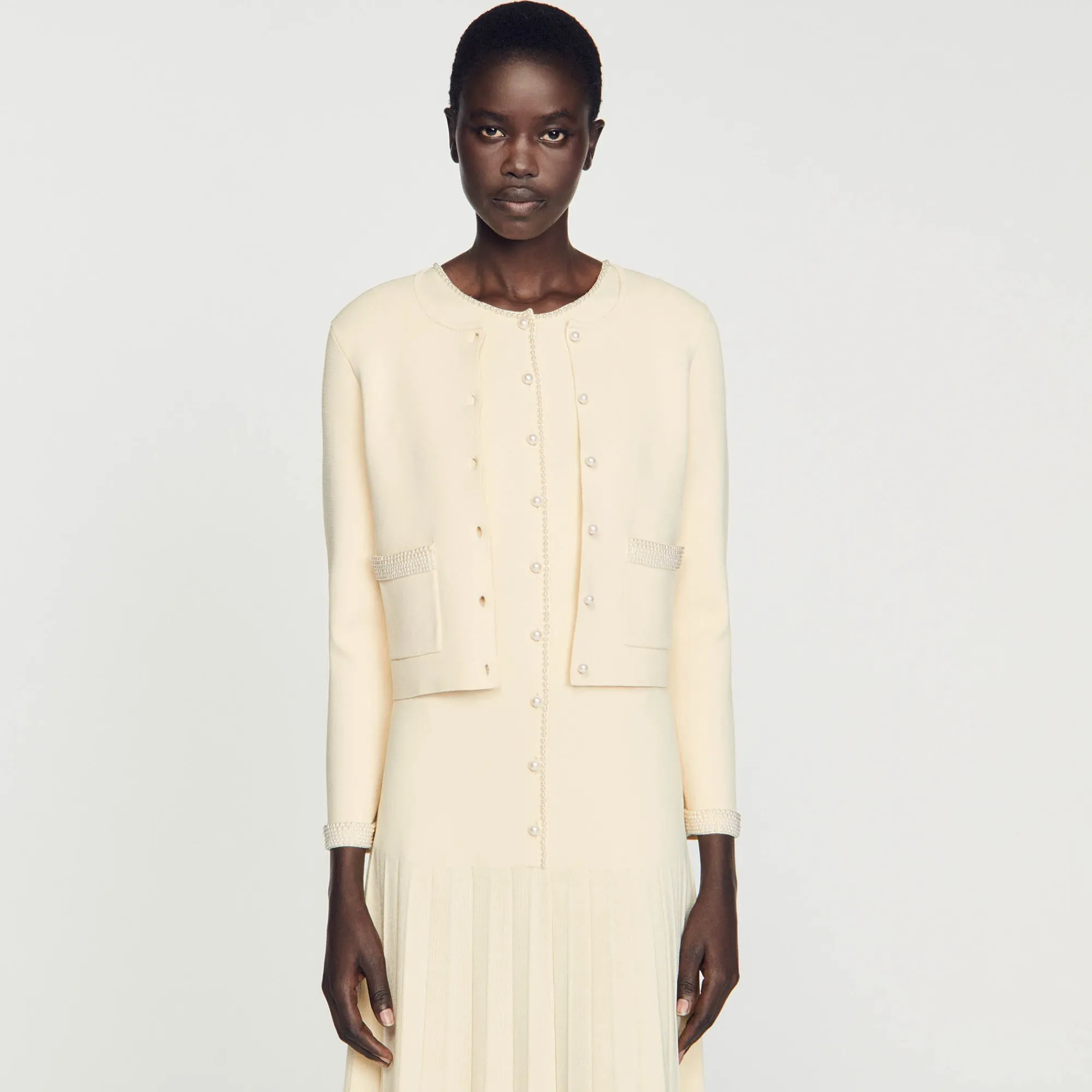 Ensembles|Pulls & Cardigans*SANDRO Cardigan Orné De Perles Beige
