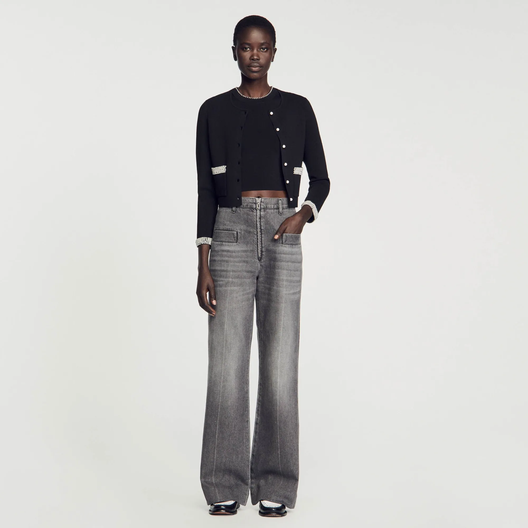 Ensembles|Pulls & Cardigans*SANDRO Cardigan Orné De Perles Noir