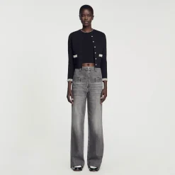 Ensembles|Pulls & Cardigans*SANDRO Cardigan Orné De Perles Noir