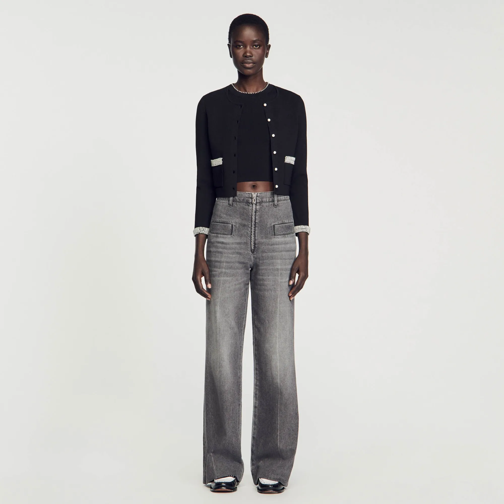 Ensembles|Pulls & Cardigans*SANDRO Cardigan Orné De Perles Noir