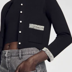 Ensembles|Pulls & Cardigans*SANDRO Cardigan Orné De Perles Noir