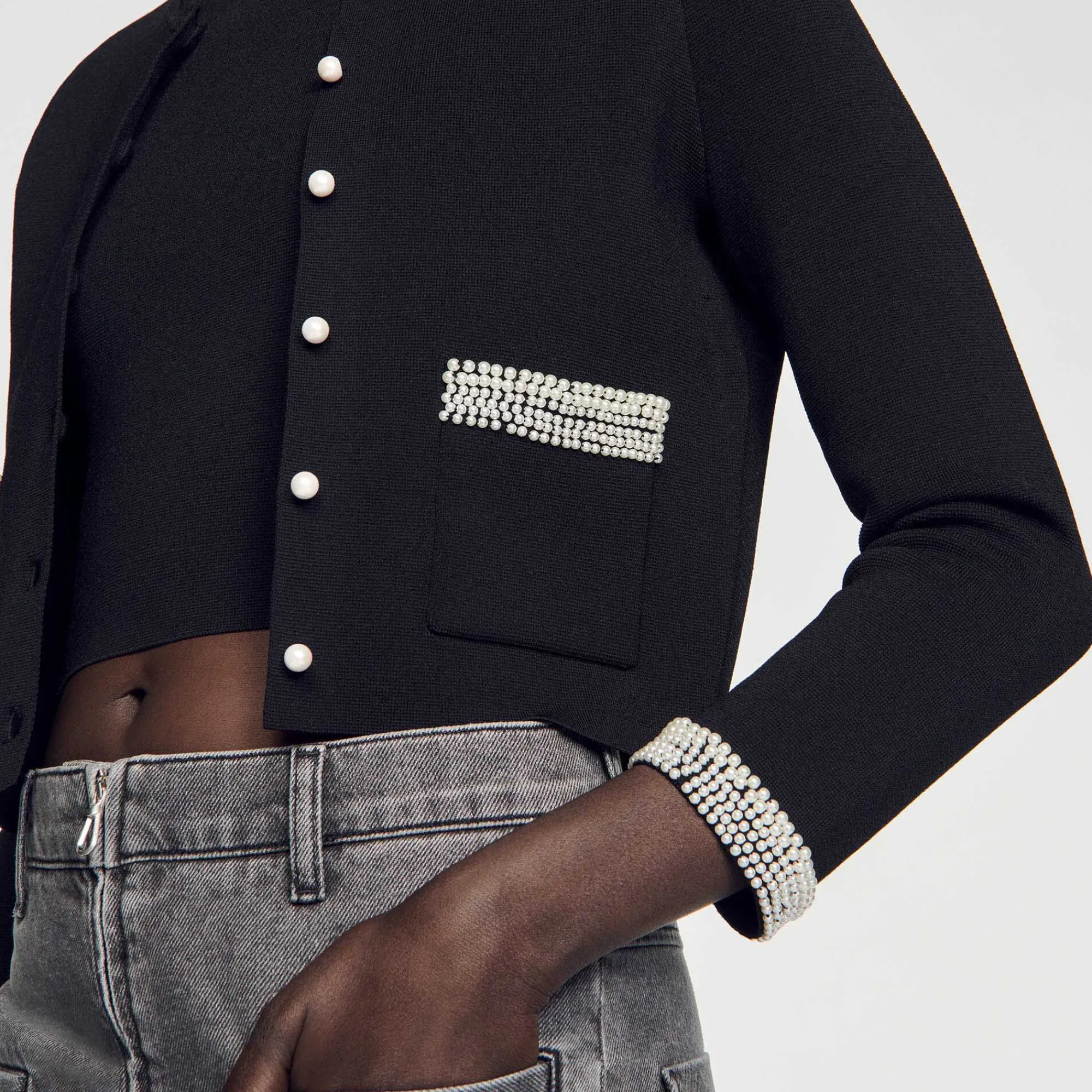 Ensembles|Pulls & Cardigans*SANDRO Cardigan Orné De Perles Noir