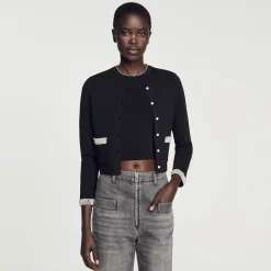 Ensembles|Pulls & Cardigans*SANDRO Cardigan Orné De Perles Noir