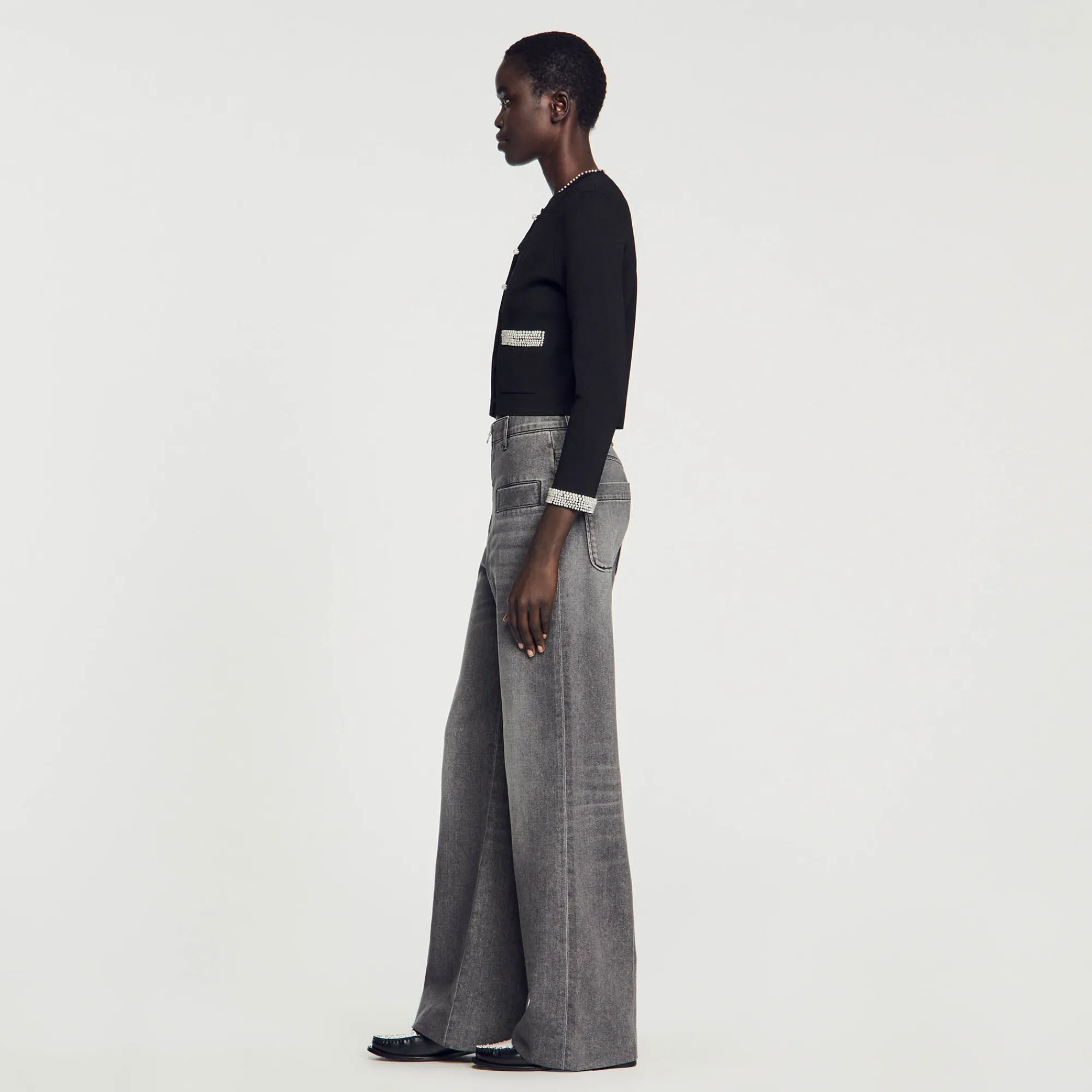 Ensembles|Pulls & Cardigans*SANDRO Cardigan Orné De Perles Noir