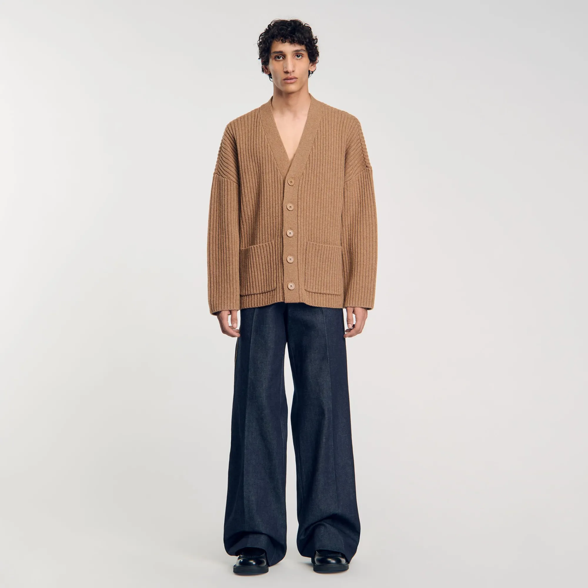 Pulls & Gilets*SANDRO Cardigan Oversize à Côtes Praline