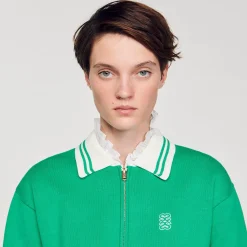 Pulls & Cardigans*SANDRO Cardigan Teddy Zippé Vert