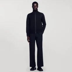 Pulls & Gilets*SANDRO Cardigan Zippé En Laine Noir