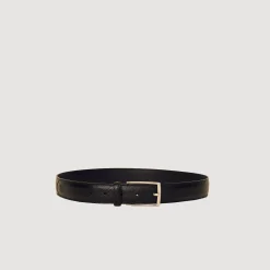 Ceintures*SANDRO Ceinture En Croute De Cuir Saffiano Noir