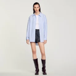 Tops & Chemises*SANDRO Chemise à Carreaux Ornée De Studs Bleu Ciel