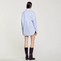 Tops & Chemises*SANDRO Chemise à Carreaux Ornée De Studs Bleu Ciel