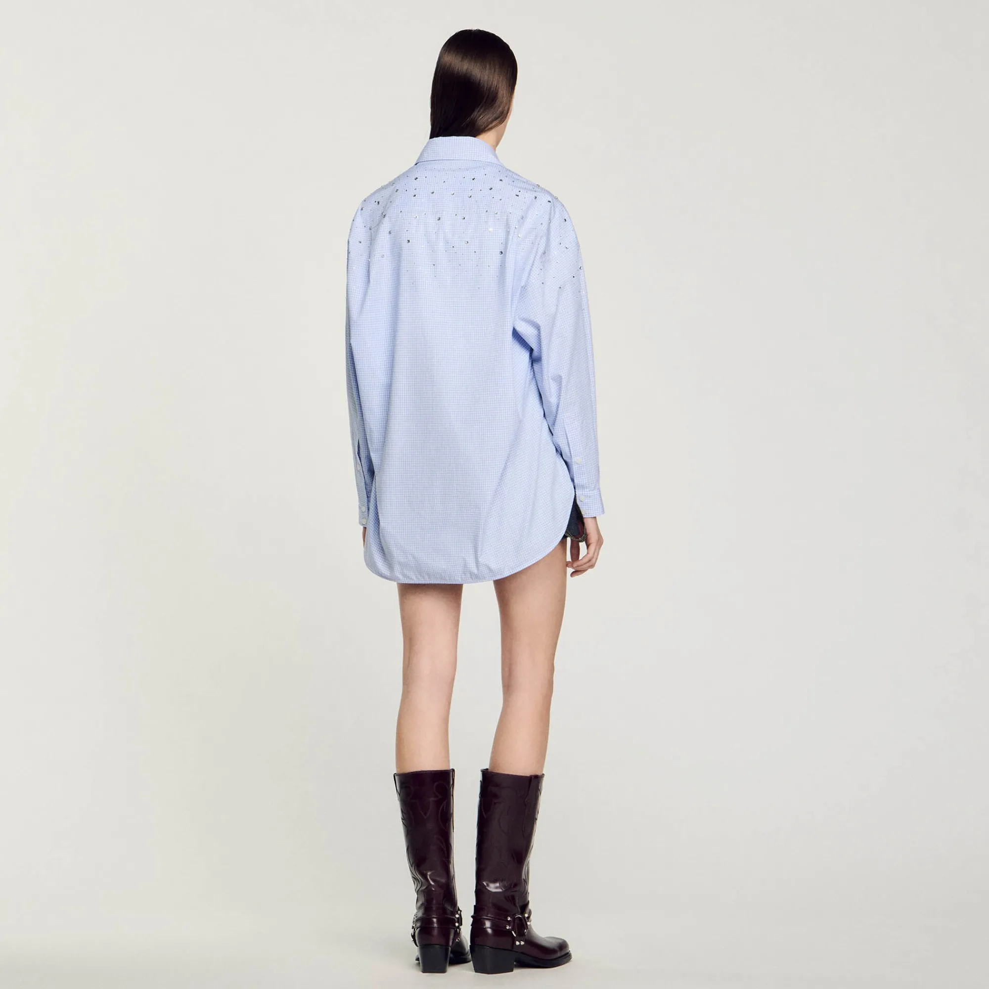 Tops & Chemises*SANDRO Chemise à Carreaux Ornée De Studs Bleu Ciel