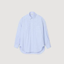 Tops & Chemises*SANDRO Chemise à Carreaux Ornée De Studs Bleu Ciel