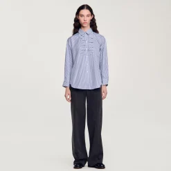 Tops & Chemises*SANDRO Chemise à Carreaux Ornée De Strass Bleu / Blanc