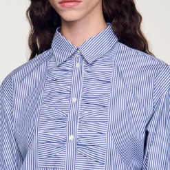 Tops & Chemises*SANDRO Chemise à Carreaux Ornée De Strass Bleu / Blanc