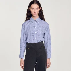 Tops & Chemises*SANDRO Chemise à Carreaux Ornée De Strass Bleu / Blanc