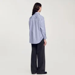 Tops & Chemises*SANDRO Chemise à Carreaux Ornée De Strass Bleu / Blanc