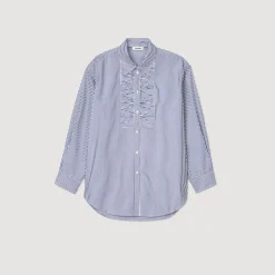 Tops & Chemises*SANDRO Chemise à Carreaux Ornée De Strass Bleu / Blanc