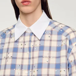 Tops & Chemises*SANDRO Chemise à Carreaux Strassée Bleu