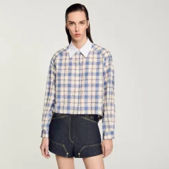 Tops & Chemises*SANDRO Chemise à Carreaux Strassée Bleu