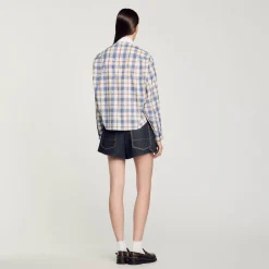 Tops & Chemises*SANDRO Chemise à Carreaux Strassée Bleu