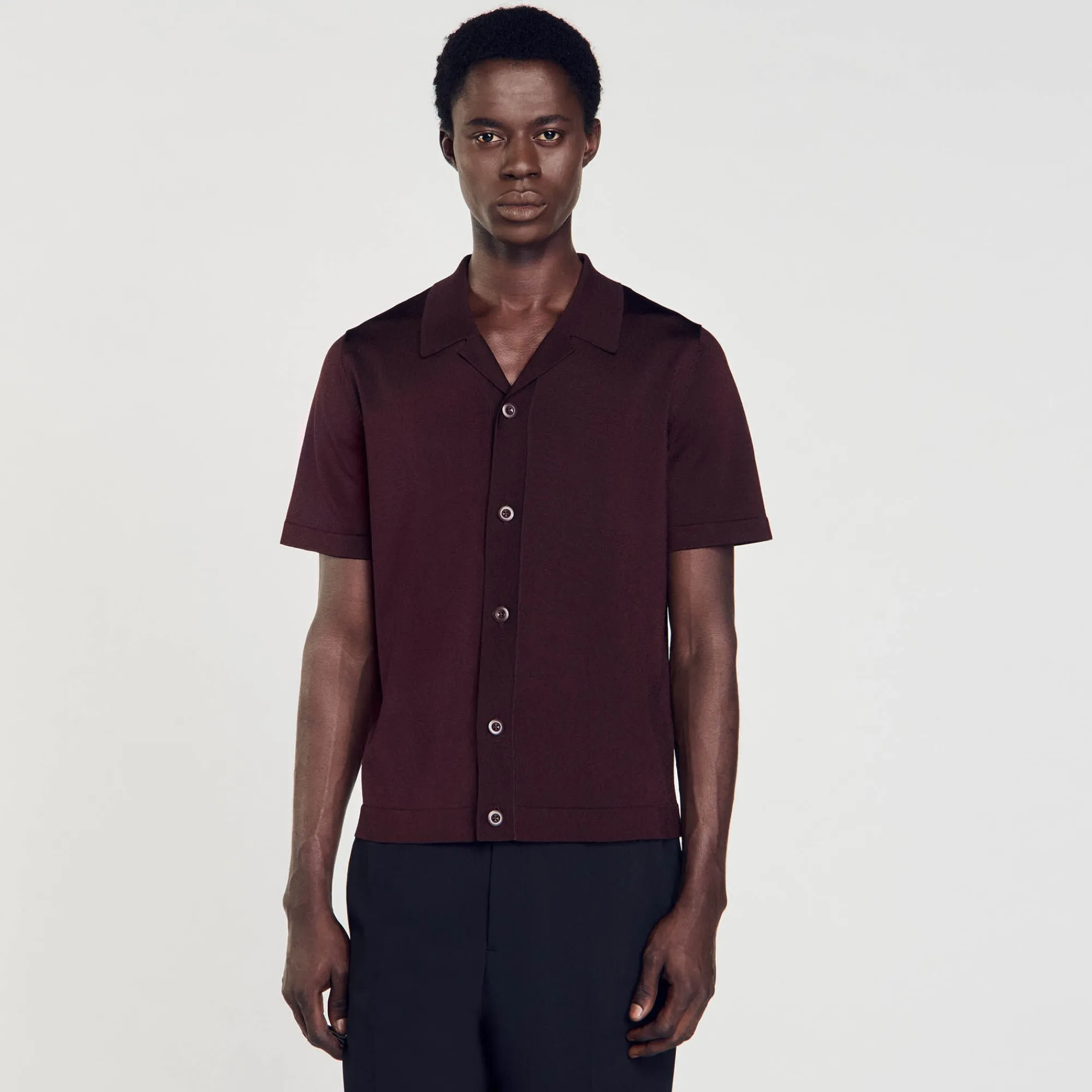 Pulls & Gilets|Chemises*SANDRO Chemise à Manches Courtes Marron Foncé