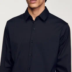 Chemises*SANDRO Chemise Ajustée En Coton Stretch Noir
